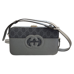 GUCCI グッチ ショルダーバッグ レディース GGスプリームキャンバス カットアウト インターロッキングG グレー 725341 中古 T1