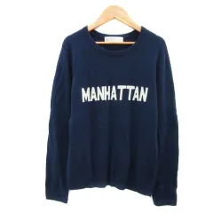 B&Y ユナイテッドアローズ BEAUTY&YOUTH ビューティー&ユース ニット カットソー 長袖 ラウンドネック プリント ウール混 紺 ネイビー アイボリー /YS20