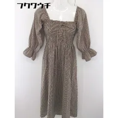 ◇ archives ギンガムチェック オフショル レースアップ 長袖 膝下丈 ワンピース サイズF ベージュ ブラック レディース  【1112220002111】