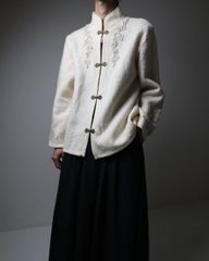lame embroidered tyrolean wool knit cardigan écru color ラメ 刺繡 チロリアン ニット ウール カーディガン スタンドカラー モヘア混 エクリュカラー