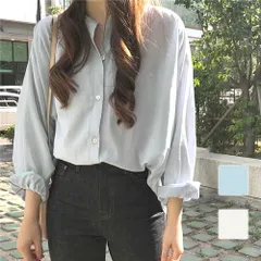 ノーカラーシャツ ブラウス レディース オフィス カジュアル 10代 20代 30代 韓国ファッション 春 秋服 夏服 無地 大人 長袖 シンプル