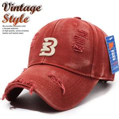 【ダメージ加工がCOOL】帽子 キャップ Vintage メンズ レディース くすみカラー こなれ感 深め しっかり素材 7986695 (ワイン)