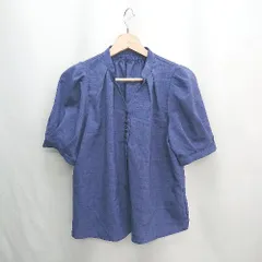 ◇ ⊂ Φ NATURAL BEAUTY BASIC パフスリーブ 半袖 ノーカラーブラウス サイズS パープル系 レディース E  【1412260004862】