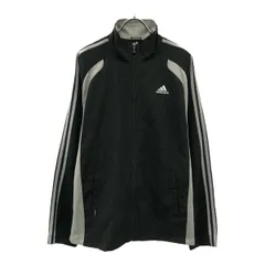 adidas アディダス CLIMA365 ロゴ刺繍 スポーツジャケット L ブラック×ライトグレー トレーニング メンズ 古着