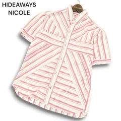HIDEAWAYS NICOLE ハイダウェイ ニコル 春夏 ブロック切替★ マルチストライプ 半袖 ボタンダウン シャツ Sz.48 メンズのサムネイル