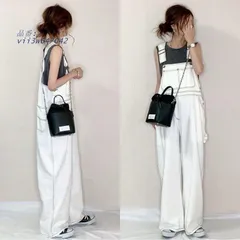 サロペット・オールインワン オーバーオール ノースリーブ 袖なし 切り替え 体型カバー ボ 着痩せ デニム シンプル ファッション  vii3w647042