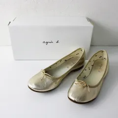 agnes b. アニエスベー メタリックレザー リボンバレエシューズ 23.5cm/シャンパンゴールド フラットパンプス【2400012919662】のサムネイル