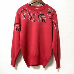 #wxc クリスチャンディオール ChristianDior SPORTS ニット セーター M 赤系 ヴィンテージ 植物柄 レディース [957746]