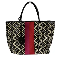 新品同様 kate spade ケイトスペード フラワー ジャガード 2WAY トートバッグ ショルダーバッグ ブラック系 レディース 古着 中古 USED