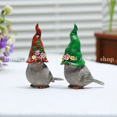 ガーデンオブジェ 小鳥 2個セット 樹脂 帽子 かわいい アニマル 鳥 赤 緑 ガーデンオーナメント 置物 ガーデンオーナメント ガーデニング 雑貨 ガーデン雑貨 ガーデンインテリア ガーデン インテリア 庭の装飾 お洒落 おしゃれ 8-14