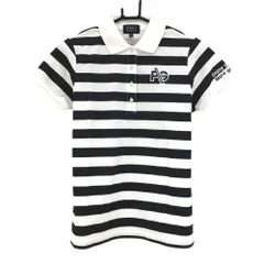 【超美品】パーリーゲイツ 半袖ポロシャツ 白×ダークネイビー ボーダー コットン混 レディース 0(S) ゴルフウェア PEARLY GATES