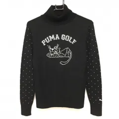 プーマ タートルネックセーター 黒×白 袖ドット柄 タイガー ウール混  レディース M ゴルフウェア PUMA