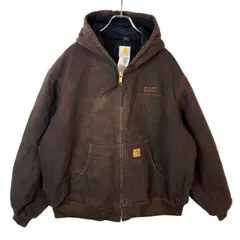 CarharttカーハートJ130アクティブジャケットダックジャケット裏地中綿入りキルティング茶色ブラウン革タグレザーパッチ企業系ロゴ刺繍vintageヴィンテージ41227