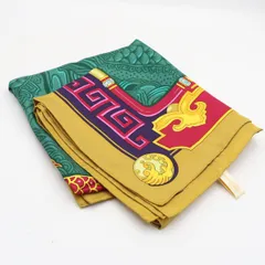 must de Cartier シルク大判スカーフ カルティエ龍グリーン総柄 良品