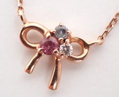 4℃(ヨンドシー) サファイアネックレス K10PG 1.0g ピンクゴールド リボン 10金