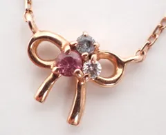 4℃(ヨンドシー) サファイアネックレス K10PG 1.0g ピンクゴールド リボン 10金