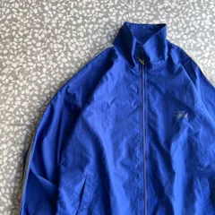 STUSSY / 90's usa製　nylon jacket【ドローコード、スポーツライン】オールドステューシー古着ナイロンジャケット青 アメリカ製　ワンポイントロゴ　ドローコード