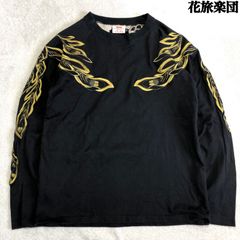 花旅楽団 ロングスリーブTシャツ 長袖カットソー ロンT スカT スーベニアシャツ 刺繍 和柄 鳳凰 Mサイズ ブラック 黒 HANATABIGAKUDAN ハナタビガクダン
