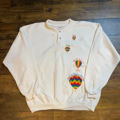 【USA製】90s WEK ENTERPRISES スウェットポロ ホットエアバルーン刺繍 White Size 3