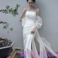 【新品未使用】高級サテン ウェディングドレス 前撮りドレス  マーメイド ウエディングドレス 二次会ドレス花嫁 オフショルダー オフショル 袖あり 前撮り ドレス 花嫁かわいい 花嫁二次会ドレス フォトウェディング セルフ 可愛い シンプル 後撮り 結婚式柔