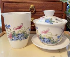 白玉瓷☆虞美人蓋碗と茶海☆2点セット