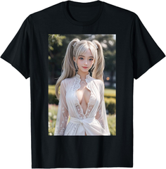 かわいい セクシー アニメ マンガ Waifu ホワイト レース 女性 ポートレート Tシャツ　メンズ　S～３XL
