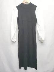 ◇ ◎ ⊆ Free's Mart ハイネック ドッキング 長袖 膝下丈 ニット ワンピース サイズF ブラック レディース E  【1506180014817】