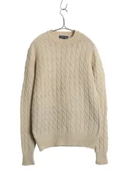 【お得なクーポン配布中!】 80s ランズエンド ケーブル ニット セーター メンズ L / ヴィンテージ ウール 長袖ニット クルーネック 無地 シンプル きれいめ カジュアル
