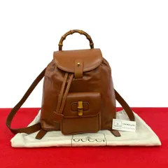極 美品 袋付 GUCCI グッチ オールドグッチ バンブー ターンロック レザー ミニ リュックサック バックパック デイパック ブラウン 434-3