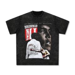 メンズ レディース半袖Tシャツ 映画 アートTシャツ ALI モハメド・アリ 色落ち加工 ブラック Lサイズ
