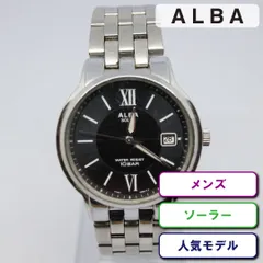 【稼働品】SEIKO ALBA アルバ ソーラー ユニセックス 腕時計 シルバー ブラック