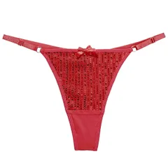 Tバックショーツ レディース スパンコール リボン 前面キラキラデザイン アジャスター付き サイドゴム 調節可能 セクシー 下着 ランジェリー 黒 白 赤 青 rt-037