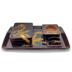 木製黒塗り煙草盆2個セット　昭和レトロ囲炉裏/お茶道具 木製黒塗り煙草盆2個セット 昭和レトロ囲炉裏/お茶道具