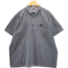 古着 90年代 ベンデイビス BEN DAVIS ストライプ柄 ハーフジップ 半袖 ワークシャツ ボックスシャツ メンズXL相当 ヴィンテージ/eaa552989