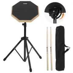 【特価商品】aleawol ドラム 練習 パッド 8インチ ゴム製 ドラムパッド スタンド、5A ドラムスティック、収納袋付属 高さ調節可能 55cm~90cm トレーニングドラムセット 吸音性 高反発 持ち運び便利 自宅練習用（ブラック）のサムネイル