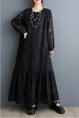 新品 2026新作 モード系　個性　モノトーン　レース　シアー　秋ファッション　大きいサイズ レディース 秋冬　ワンピース　春 新品 長袖