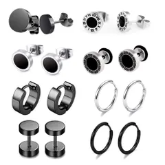 【迅速発送】8ペア ピアス メンズ ブラック シルバー レディース 黒ピアス イヤリング スタッド ピアス フープ リング ユニセックス 両耳用 ステンレス ステンレス 金属アレルギー対応 ピアス 誕生日プレゼント