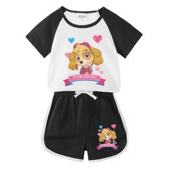 子供服 セットアップ パウパトロール ブラック 女の子 夏物 半袖 2点セット 上下セット Tシャツ パンツ ショートパンツ ジュニア おしゃれ 可愛い 送料無料