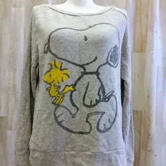 PEANUTS ピーナッツ スヌーピースウェット M グレー 肘ハウンドトゥースパッチ トレーナー