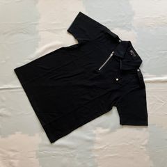 美品　MICHEL KLEIN Hommeミッシェルクランオム　48 M　半袖Tシャツ ジッパー　襟付き　フランス　ブラック  コットン　M