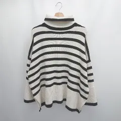 ◇ ⊇ Alma Design ミドルゲージ タートルネック ボーダー柄 長袖 セーター サイズM ホワイト ブラック レディース E  【1505290044271】