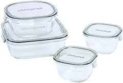 【新品・4営業日で発送】AGCテクノグラス iwaki(イワキ) 耐熱ガラス 保存容器 クールグレー 角型 4点セット パック＆レンジ PCPRN4GY21