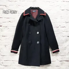 美品】FRED PERRY ウール ピーコート ストライプ ネイビー L メンズ