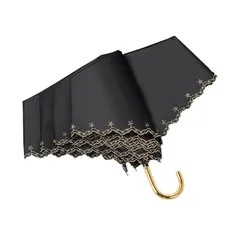 hiino kano 超軽量 日傘 おりたたみ傘 レディース 約173g/193g uvカット 完全遮光／遮熱 晴雨兼用傘 植物ラタン製 アルミ製 J型ハンドル かわいい 日傘兼用雨傘 高密生地 超撥水 携帯便利 プレゼント (星柄刺繍・ブラック・2) 0