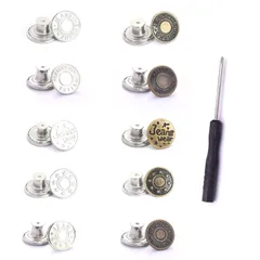 【特売】YINKE ジーンズ 調整ボタン 10個セット ジーンズボタン ジーンズにぴったりのボタンピン 金属ジーンズボタン 簡単取付け DIY 手作り 延長と縮小可能 専用ドライバー付き (こんしょく)