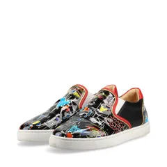 Christian Louboutin クリスチャンルブタン SAILOR BOAT ORL ペイントデザイン レザー × パテント スリッポン メンズ 40 1/2 ブラック × マルチカラー MADE IN EU