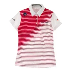 サイズ：S DESCENTE GOLF デサントゴルフ  半袖ポロシャツ JAPAN ボーダー柄 ホワイト系 [240101461298] ゴルフウェア レディース ストスト サイズ：S DESCENTE GOLF デサントゴルフ 半袖ポロシャツ JAPAN