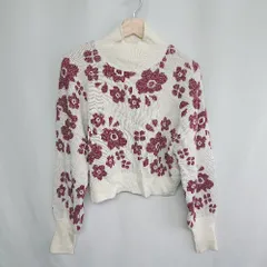 ◇ BONLECILL 花柄 ラメ入り 長袖 タートルネックニット サイズF ホワイト レッド レディース E  【1407180055773】