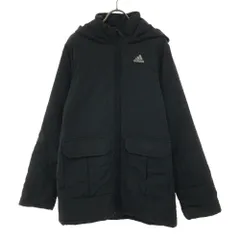 アディダス ロゴプリント フード付き 中綿ジャケット O ブラック adidas レディース