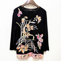 美品✨LEONARD レオナール 長袖カットソー 花柄 シルク混素材 黒 L
